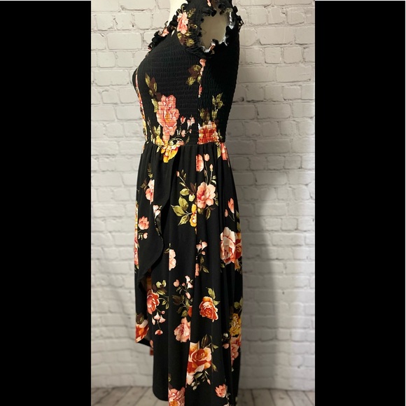 J FOR JUSTIFAY WOMEN'S FLOWERED ESCITE ELASTICIZED BLACK DRESS SIZE S - Picture 9 of 15